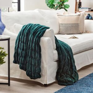 Chanasya -  Ruched Faux Fur Throw Blanket - Reversibl Teal